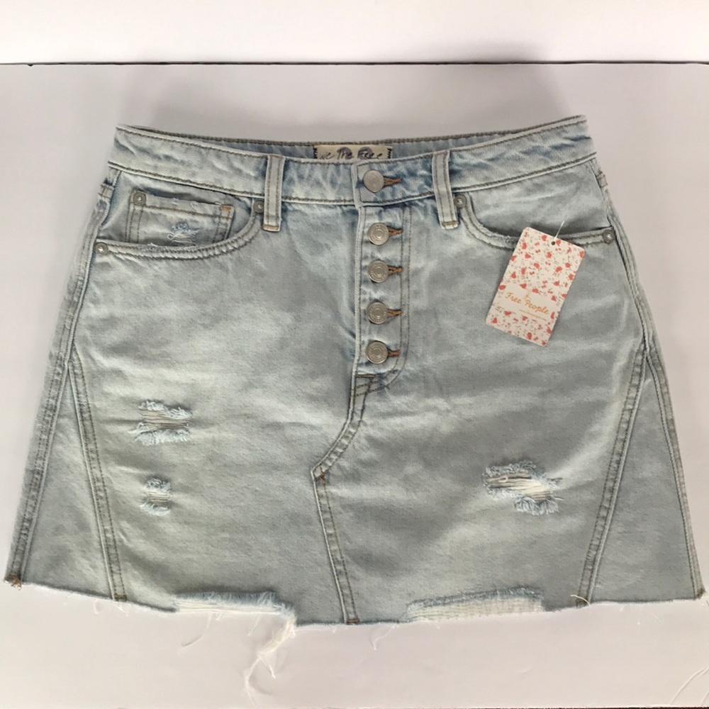 Free People Denim Button-Front Mini Skirt